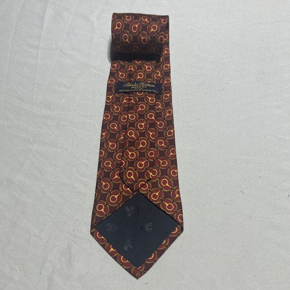 Brooks Brothers Makers Silk Tie Burgundy Gold Horse Bit Equestrian 60 Extra Long